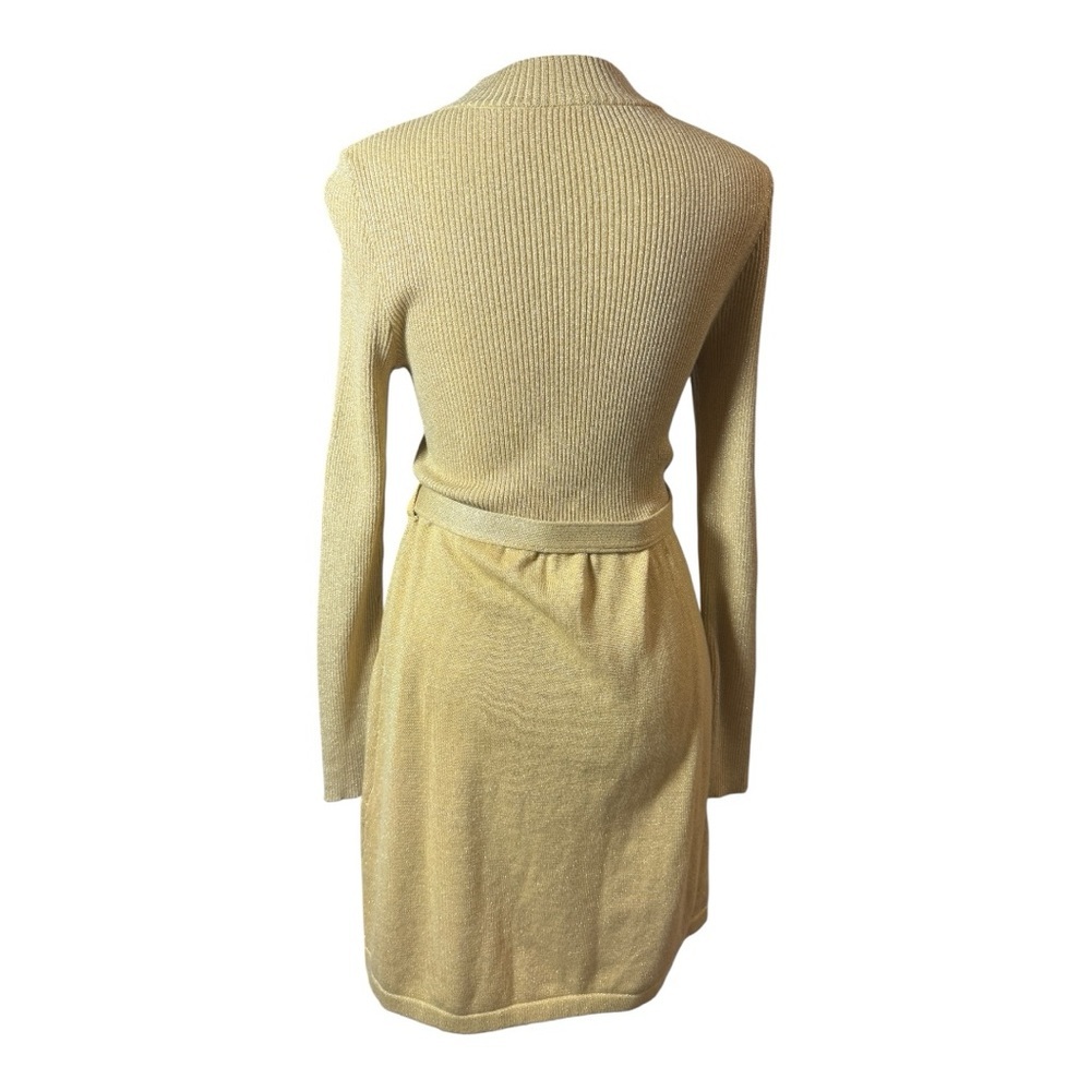Free People XS Gold Metallic Knit Dress Shimmer Mock Neck Belted Knit Dress - Picture 6 of 7